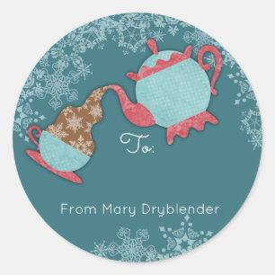 Sticker Rond Teapot déversant des flocons de neige de la cuisin