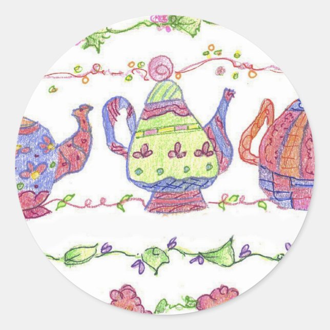 Sticker Rond Teapots Tea Time Flowers (Devant)