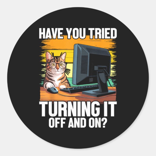 Sticker Rond Tech Suprt Humor I Cat Engineer Computer It Guy  (Devant)