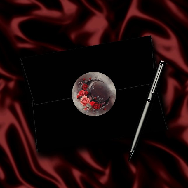 Sticker Rond Técherie | Lune de croissant avec des roses rouges (Créateur téléchargé)
