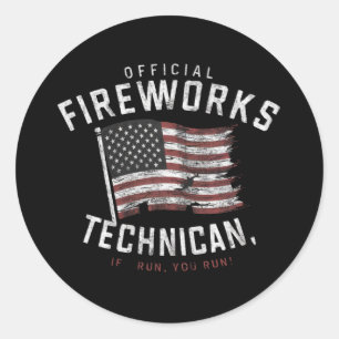 Sticker Rond Technicien de feux d'artifice officiel Si je cours