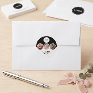 Sticker Rond Technicien en Ongles 3 Photo Logo Noir et Blanc Me