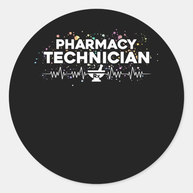 Sticker Rond Technicien en pharmacie cardiaque Pharmacy Tech (Devant)