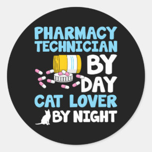 Sticker Rond Technicien En Pharmacie Par Jour Chat Pharmaciste 