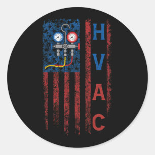 Sticker Rond Technicien HVAC American Flag USA Vintage