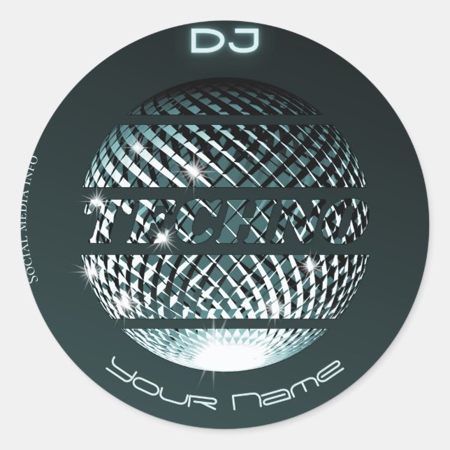 Sticker Rond Techno music DJ Carte de visite (Devant)