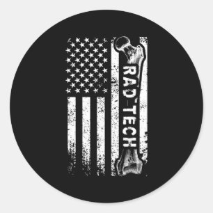 Sticker Rond Technologue en radiologie Fière nous Drapeau Rad T