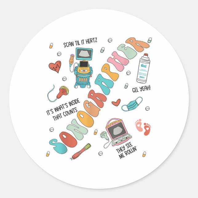 Sticker Rond Technologue en ultrasons Sonographe Infirmière S (Devant)