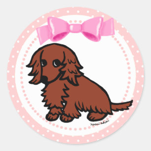 Sticker Rond Teckel aux cheveux longs rouge 2