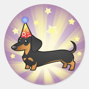 Sticker Rond Teckel d'anniversaire (manteau lisse)
