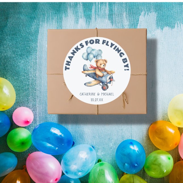 Sticker Rond Teddy Bear Avion Ballons Baby shower garçon (Créateur téléchargé)
