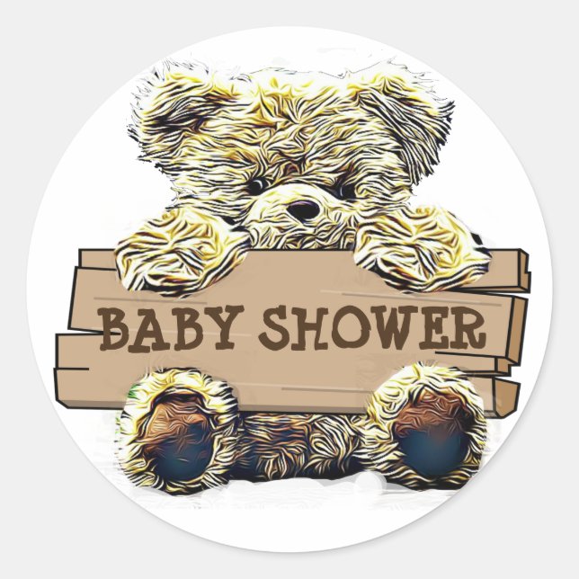 Sticker Rond Teddy Bear Baby shower garçon (Devant)