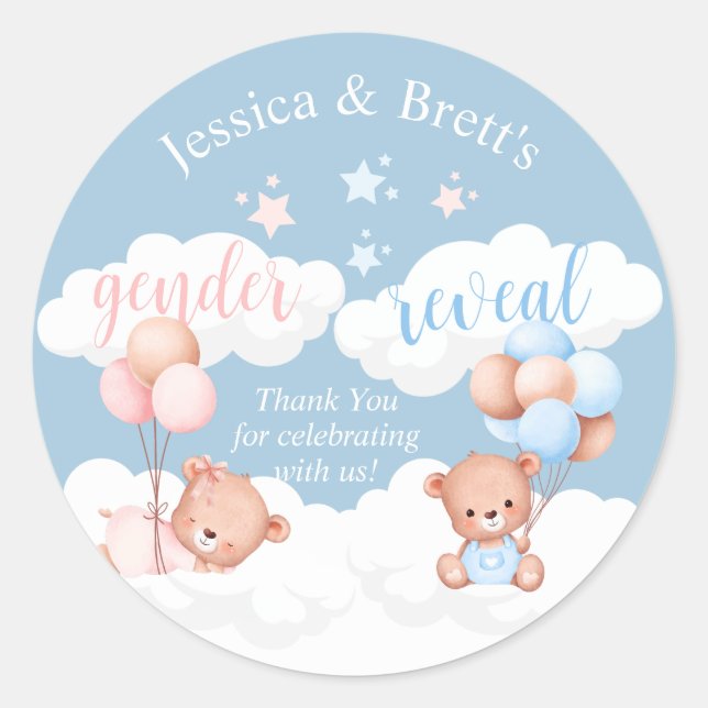 Sticker Rond Teddy Bear bleu ou rose Genre Révéler Classic Roun (Devant)