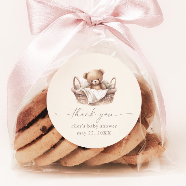 Sticker Rond Teddy Bear Boho Baby shower Merci Favoriser (Gender Neutral Teddy Bear Boho Baby Shower Thank You Favor Sticker.)