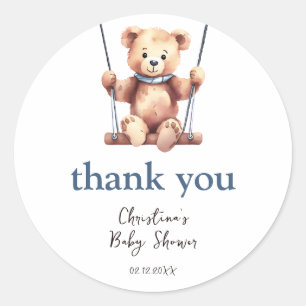 Sticker Rond Teddy Bear Boy Baby shower Merci