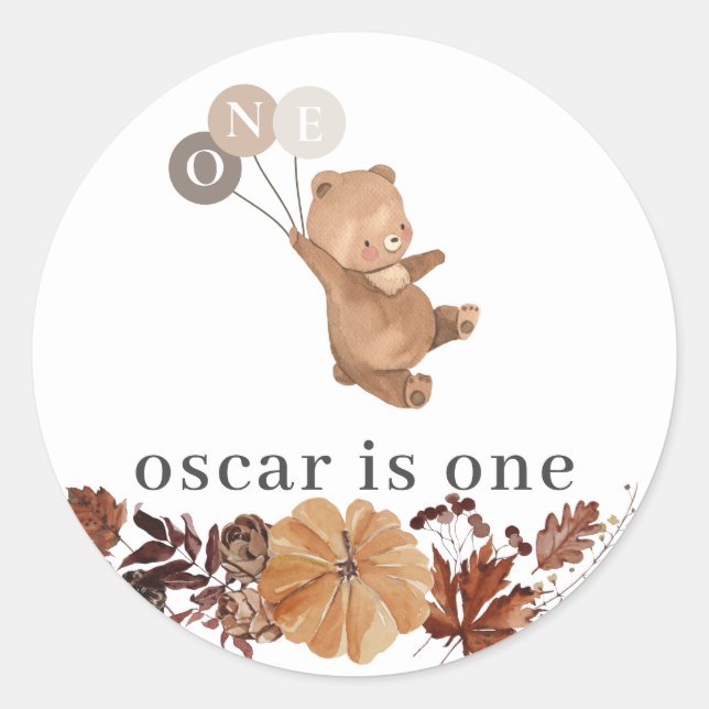 Sticker Rond Teddy Bear Citrouille - 1er Anniversaire (Devant)