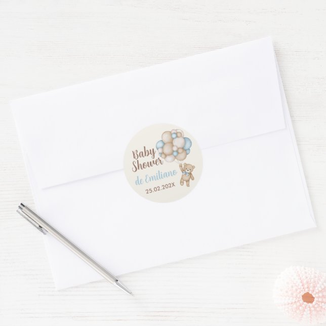 Sticker Rond Teddy Bear Espagnol Baby shower garçon (Enveloppe)