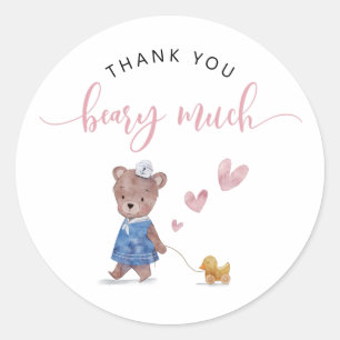 Sticker Rond Teddy Bear Girl Anniversaire Merci Beary beaucoup