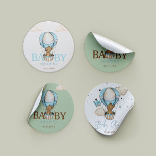 Sticker Rond Teddy Bear Hot Balloon Bearly Wait boy Baby shower