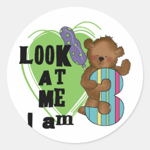 Sticker Rond Teddy Bear Je suis 3 Tshirts et cadeaux d'annivers