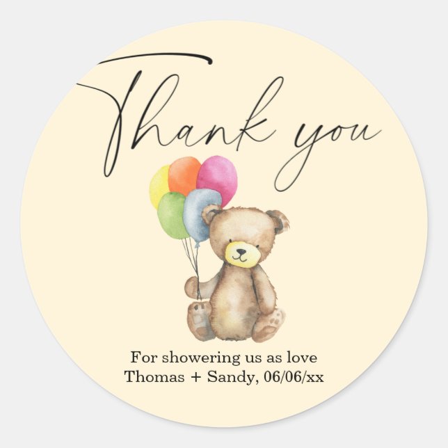 Sticker Rond Teddy Bear - Merci Baby shower (Devant)