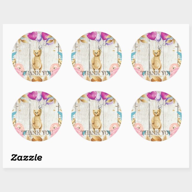 Sticker Rond Teddy Bear Merci rustique (Feuille)