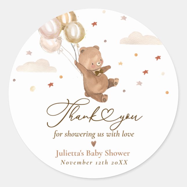 Sticker Rond Teddy Bear Nous Pouvons Attendre Baby shower Favor (Devant)