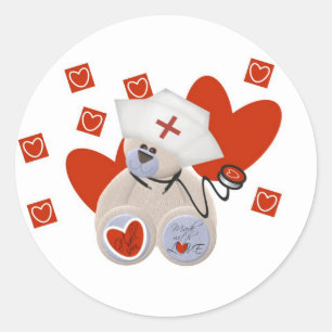 Sticker Rond Teddy Bear Nurse Love Tshirts et cadeaux
