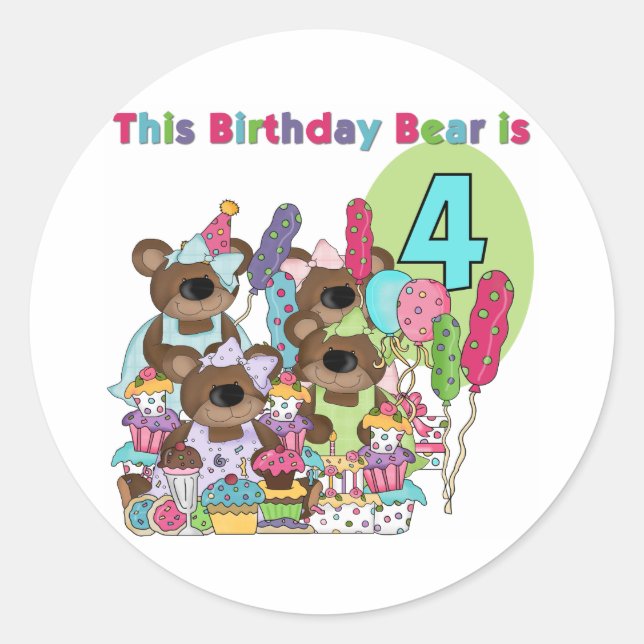 Sticker Rond Teddy Bear Party 4th Birthday Tshirts et cadeaux (Devant)