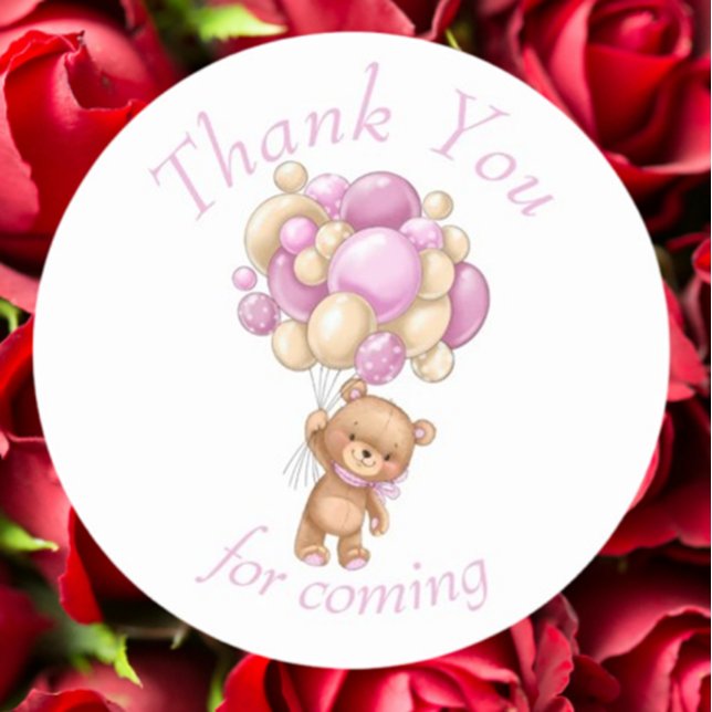 Sticker Rond Teddy Bear Pink BALLOON merci (Express heartfelt gratitude with our Teddy Bear Pink Balloon thank you stickers)