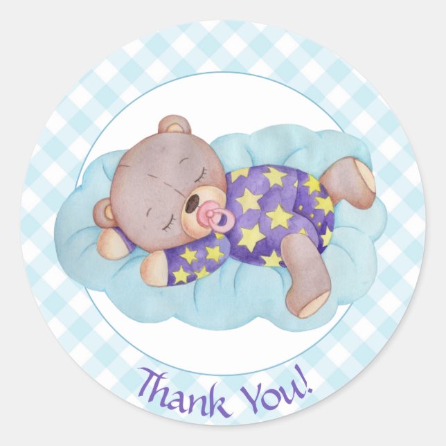 Sticker Rond Teddy Bear Sleeping Baby Boy (Devant)