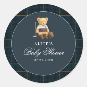 Sticker Rond Teddy Bear Sport Baby shower bleu marine