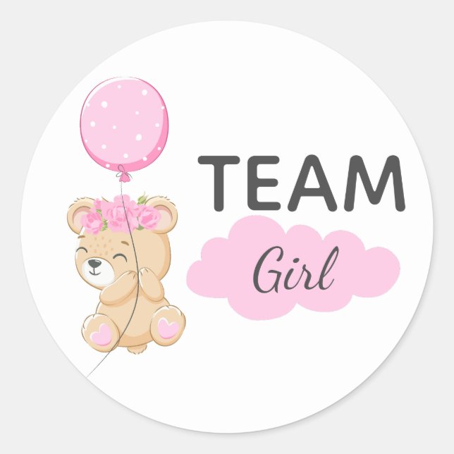 Sticker Rond Teddy Bear Team Girl Genre Revevela Party Round (Devant)