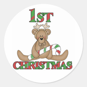 Sticker Rond Teddy Bear Very 1st Christmas Tshirts and Gifts