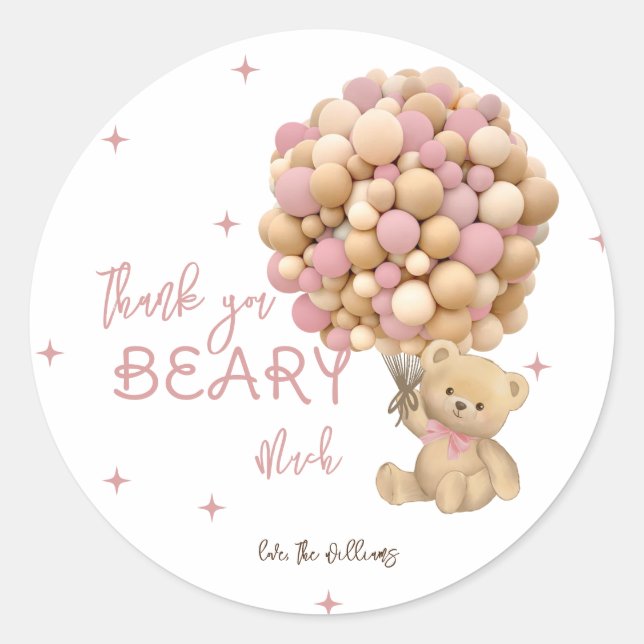 Sticker Rond Teddy Ours Boho mignonne Bébé Fille Douche Merci (Devant)