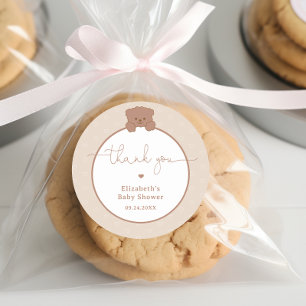 Sticker Rond Teddy Ours Brown minimaliste Baby shower Merci