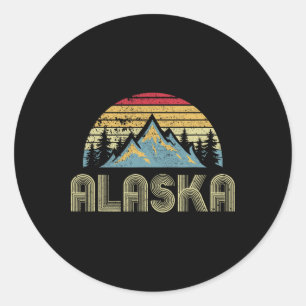 Sticker Rond Tee Alaska - Montagnes Rétro Vintage Nature Randon