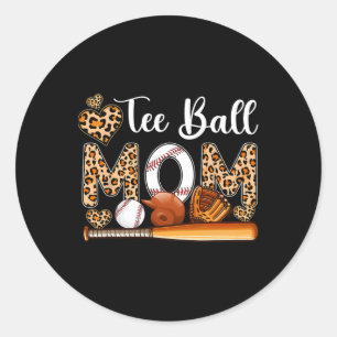 Sticker Rond Tee Ball mignonne Maman Leopard Costume de basebal