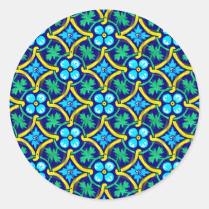 Sticker Rond Tee mexicaine Conception de carreaux Jaune imprimé