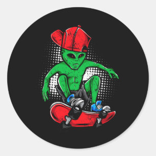 Sticker Rond Tee-shirt de skateur extraterrestre, croyant aux o