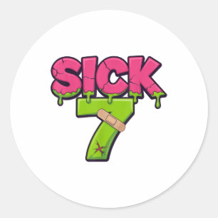 Sticker Rond Tee Sick Seven Meme Six Seven Fun Amusement de mot