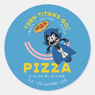 Sticker Rond Teen Titans Go ! Corbeau "Pizza de la Justice Véri