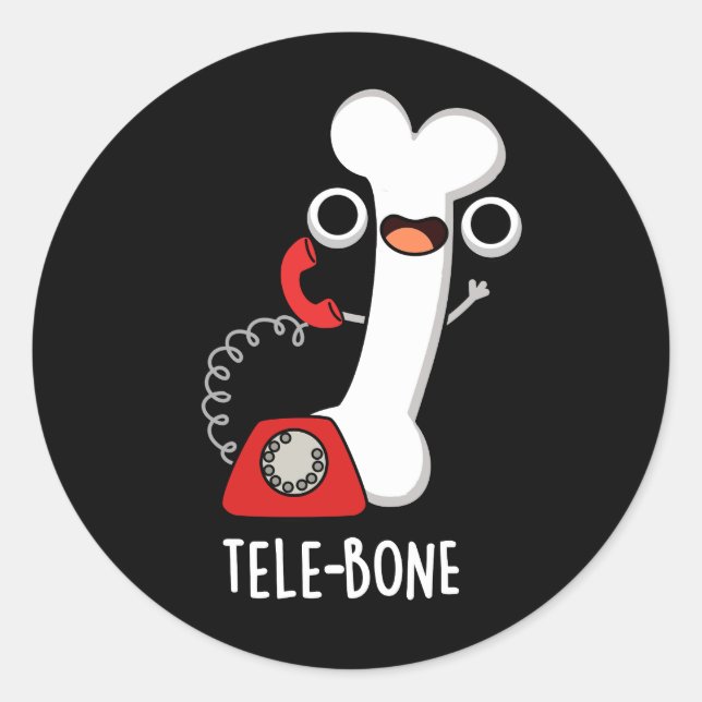 Sticker Rond Tele-bone Funny Bone Téléphone Pun Dark BG (Devant)