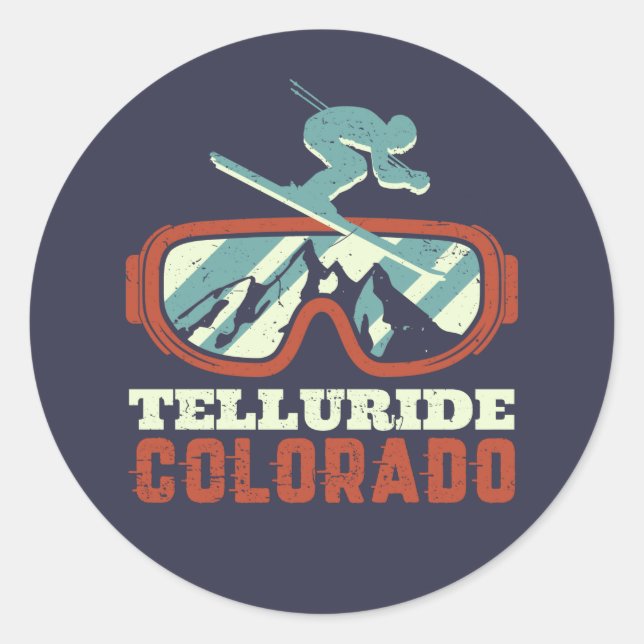 Sticker Rond Telluride Colorado Retro Skiing Snowboarding (Devant)