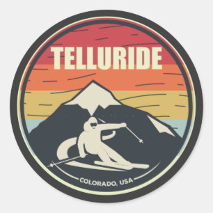 Sticker Rond Telluride de ski rétro Colorado États-Unis