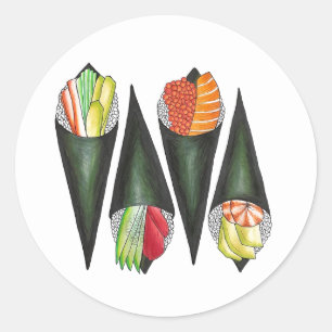Sticker Rond Tempaki Sushi Rolls À Main Rolls Cuisine Japonaise
