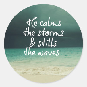 Sticker Rond Tempête de l'océan avec la citation de Dieu