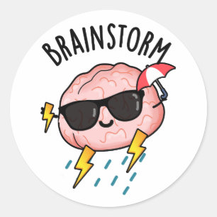 Sticker Rond Tempête du cerveau drôle Plume météorologique