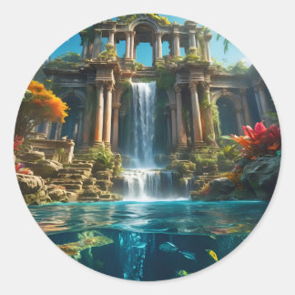 Sticker Rond Temple de la Cascade
