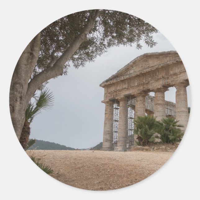 Sticker Rond Temple grec à Segesta, Sicile (Devant)